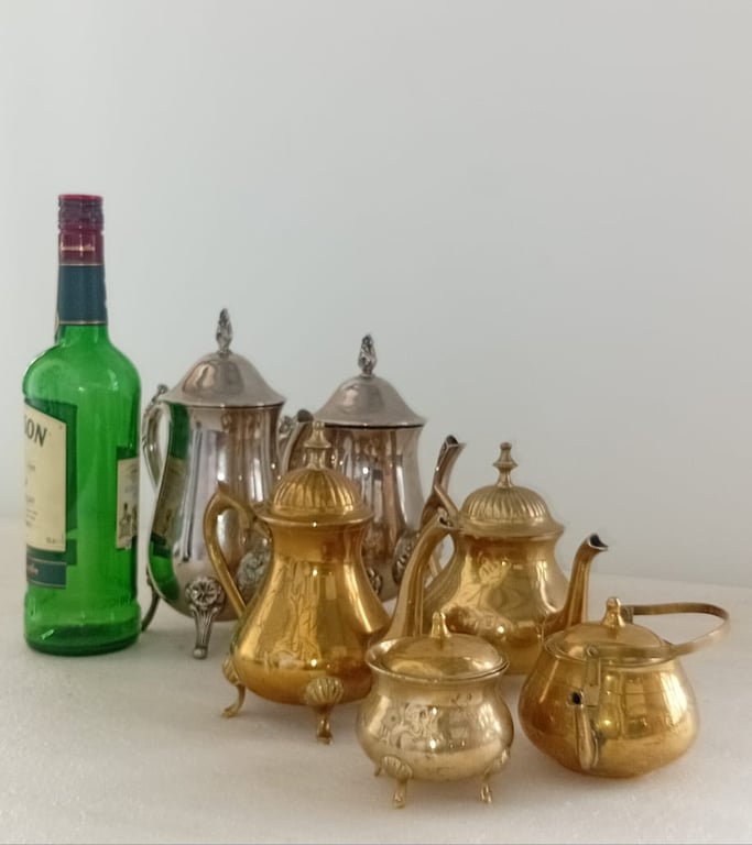 Vintage Brass & Silver-Plated Tea/Coffee Set