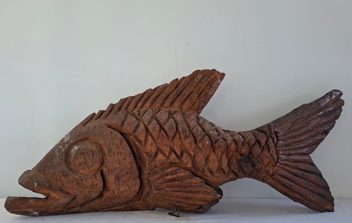 Hand-Carved Wooden Fish Wall Sculpture