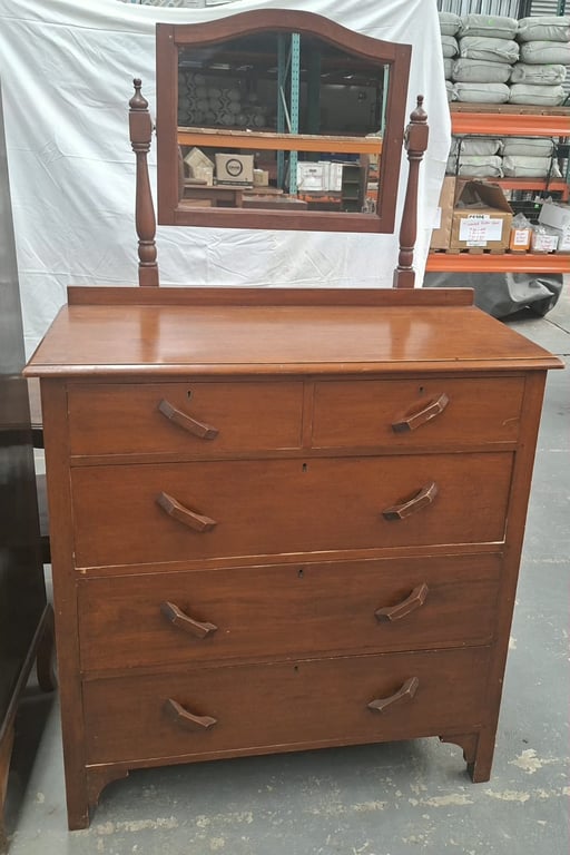 Chest of Drawers with Mirror – Satinwood Finish