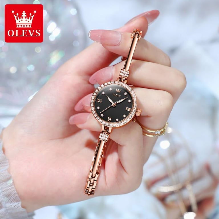 Rose gold and black analog watch OLEVS 5585 womens jewelry quartz watch