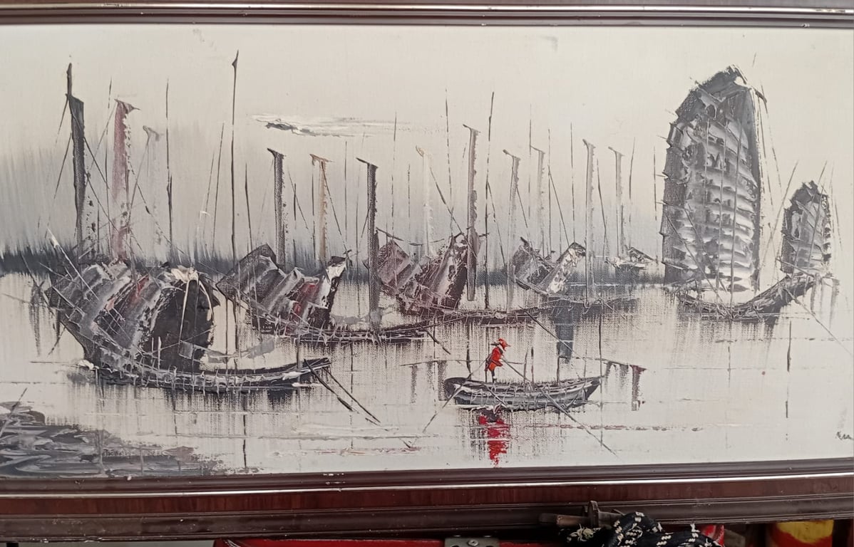 Vintage Framed Harbour Scene Print