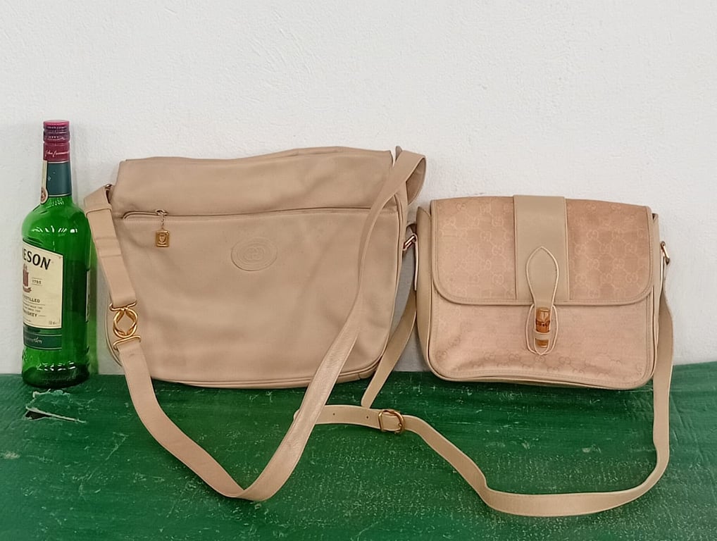 Pair of Beige Designer-Style Shoulder / Crossbody Handbags