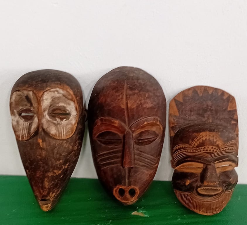 3 x Wooden Carved Masks