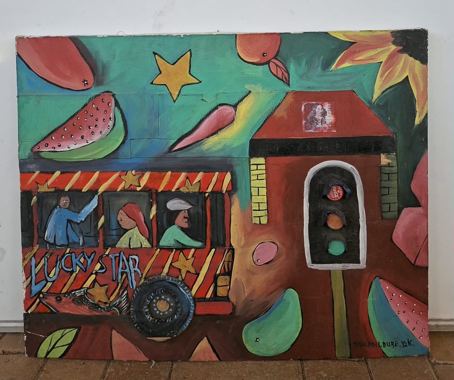 Colourful Folk Art Street Scene Painting
