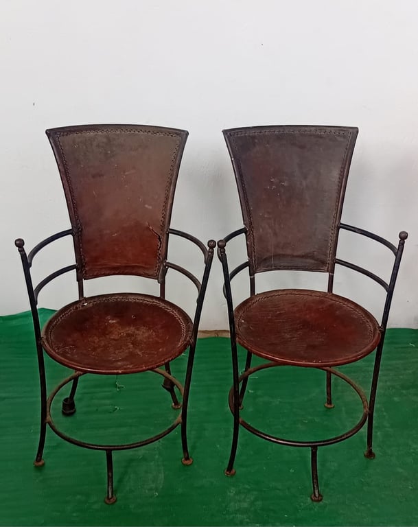 2 x Iron Hammered Bar Chairs