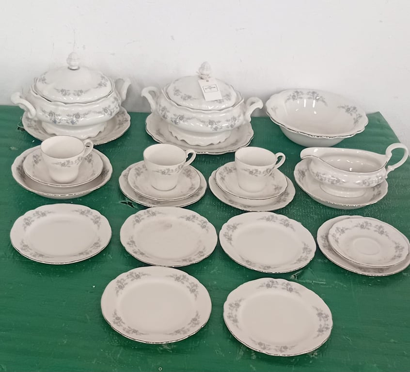 Huguenot Royale Vintage White & Silver Floral Porcelain Tea Set