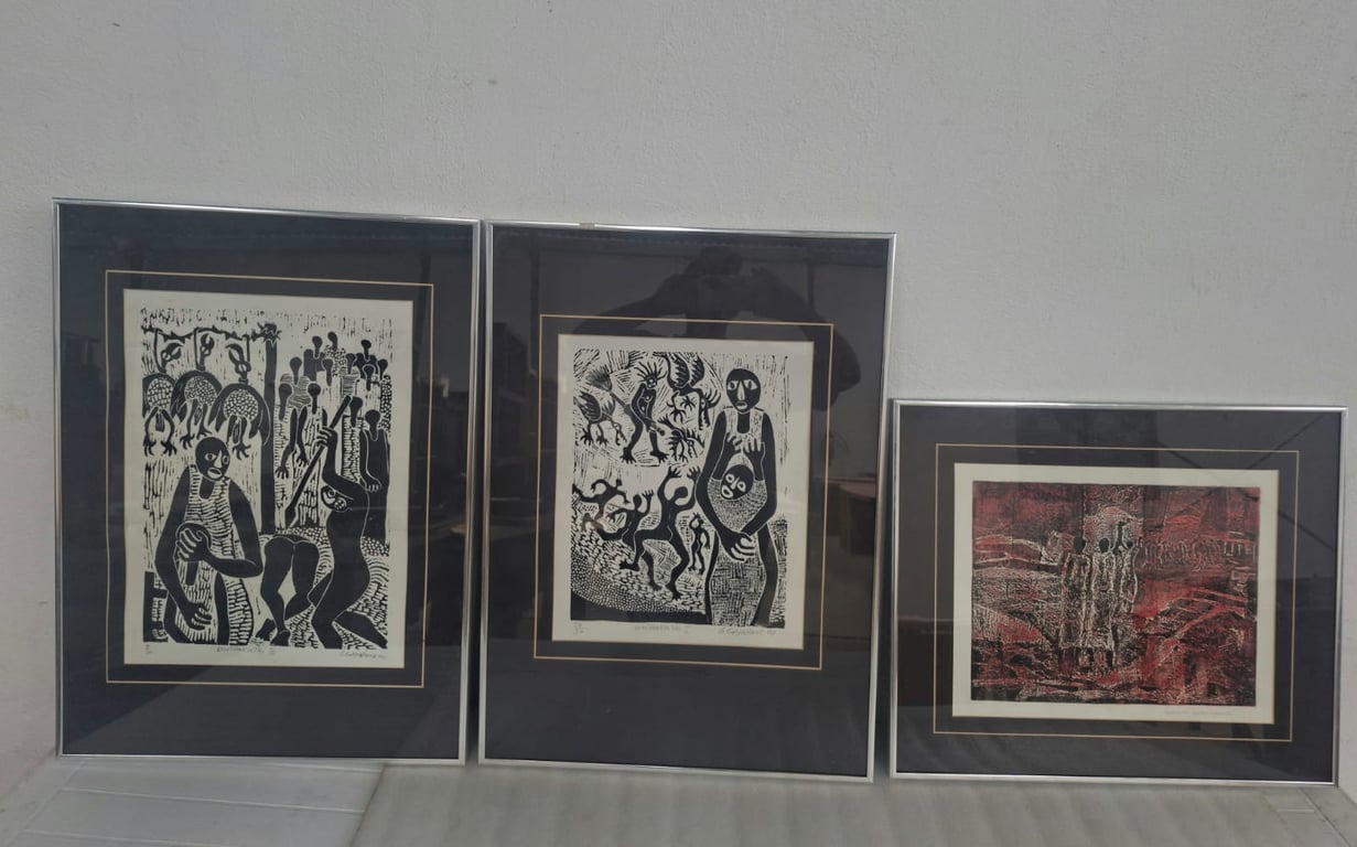 A Set Of 3 Framed Relief Prints