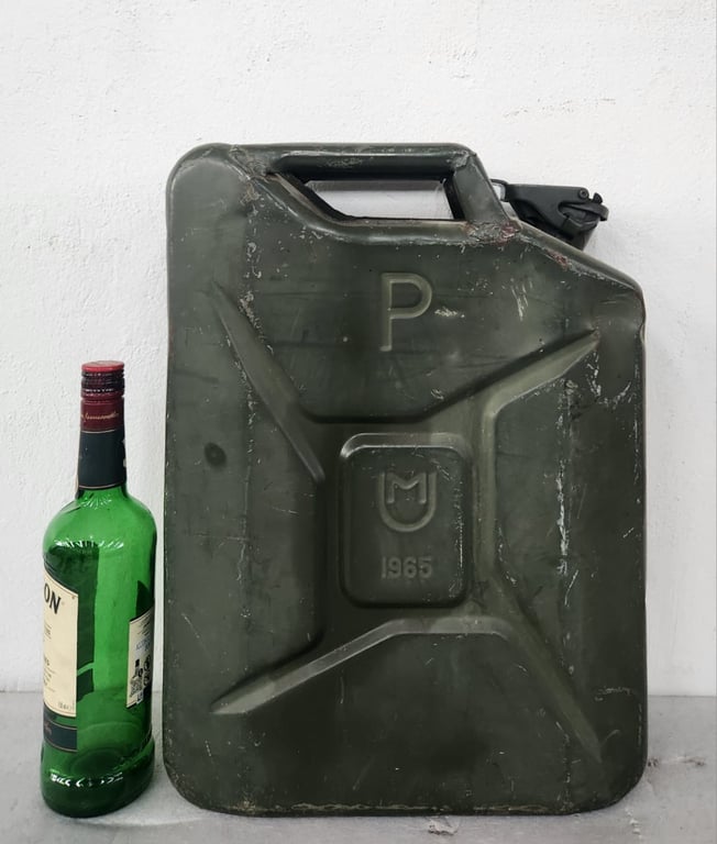Vintage military steel jerry can, dated 1965