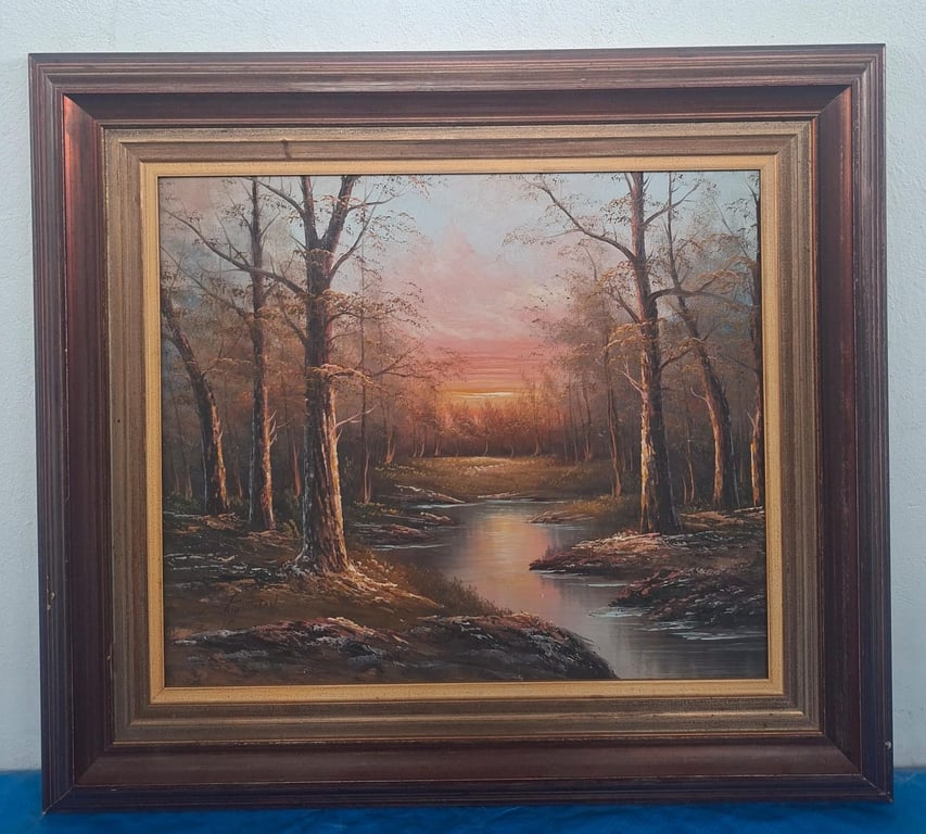 Framed Forrest Scene Oil Painting