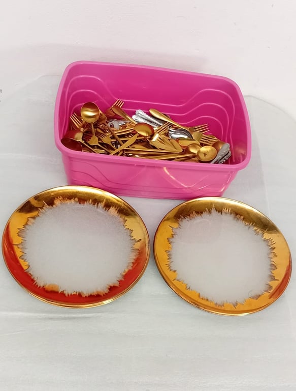 Collection Of Stainless Steel , Gold -Toned Cutlery & Eight Decorative Base Plates