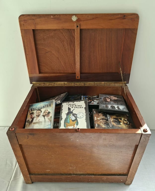 Wooden Storage Chest with Assorted DVDs