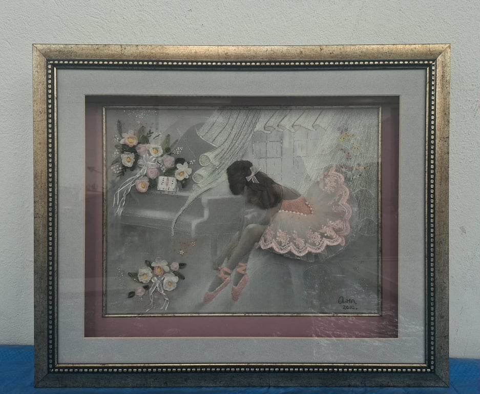 Framed Ballerina in Pink and White Artwork
