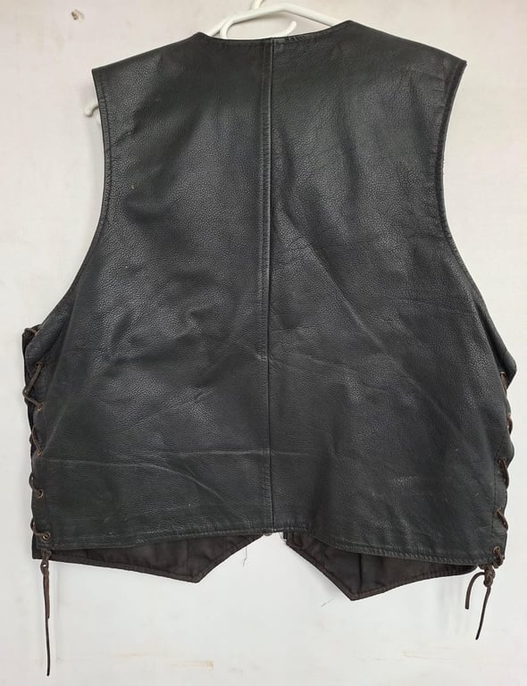 Size XXL Black Leather Motorcycle Vest