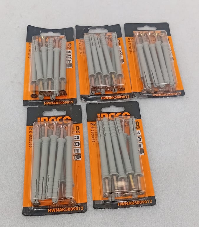 5 x Ingco Nylon Anchors (Plug Size: 8 x 80mm & Screw Size: 5.0 x 90mm)