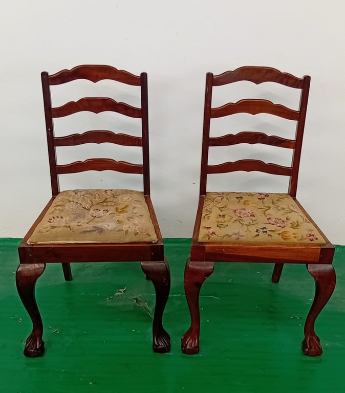 2 x Vintage Darkwood Ball & Claw Dining Chairs