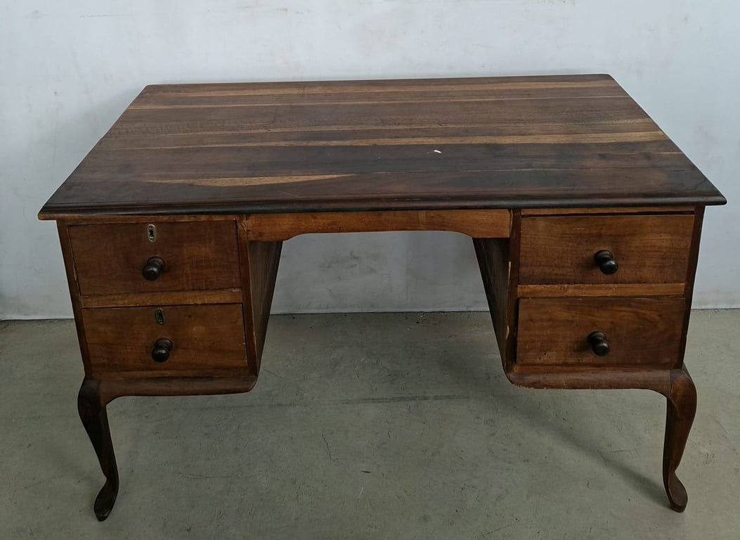 Vintage Kiaat Wood Writing Desk with Drawers