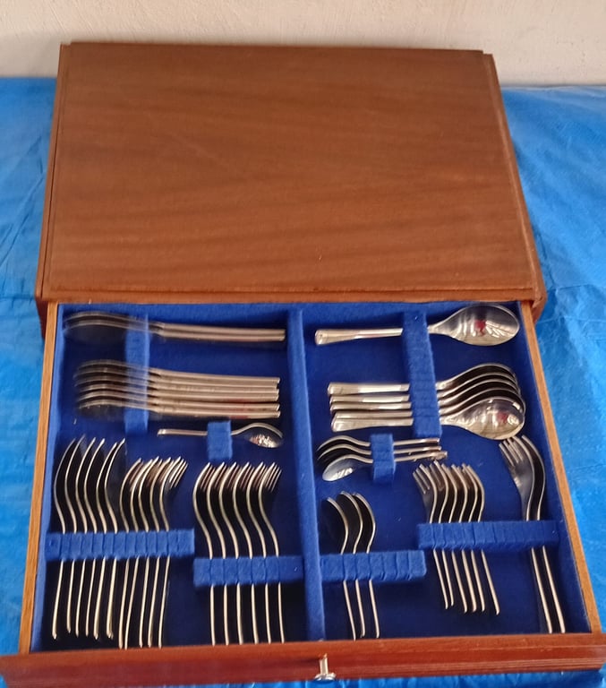 Silver-Tone Cutlery Set in Wooden Case