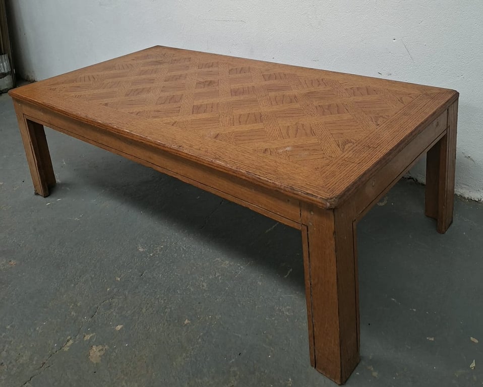 Solid Oak Wood Rectangular Coffee Table with Parquetry Top