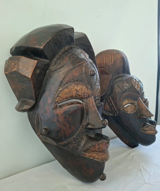 African-inspired carved wooden tribal masks (decorative wall masks) per piece