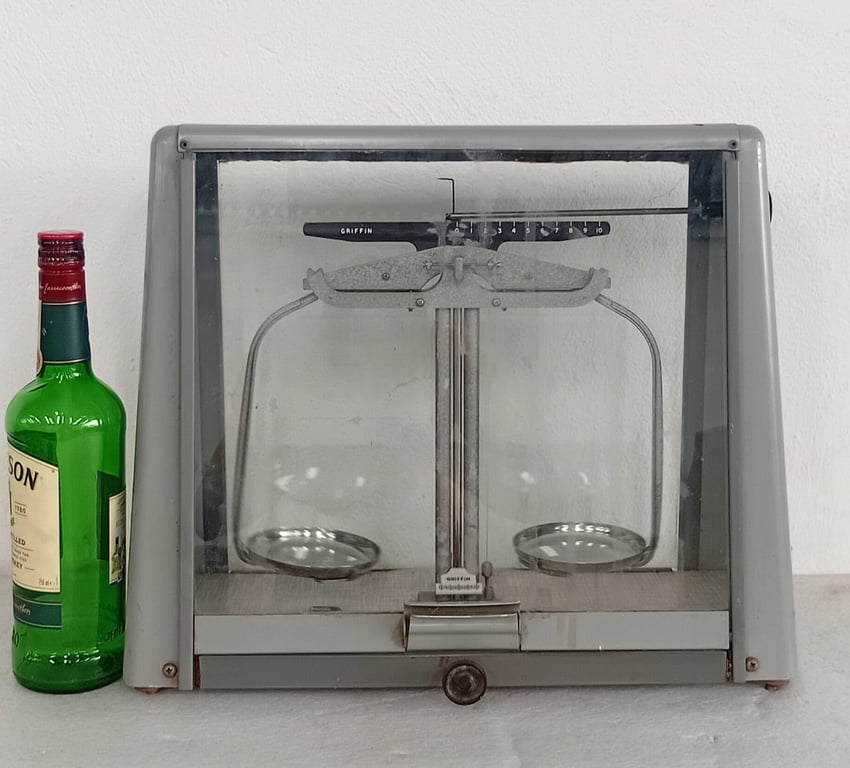 Vintage Griffin Laboratory Balance Scale in Glass Case