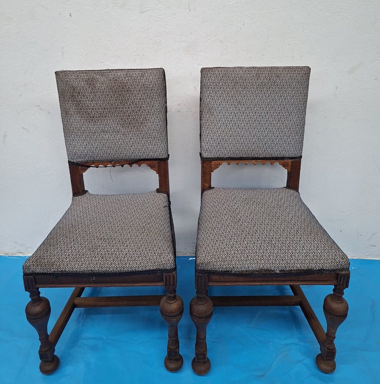 Pair of Upholstered Wooden Dining Chairs