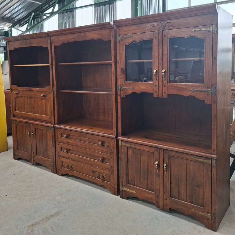 Large Stained Pine Wall Unit / Display Cabinet with Storage
