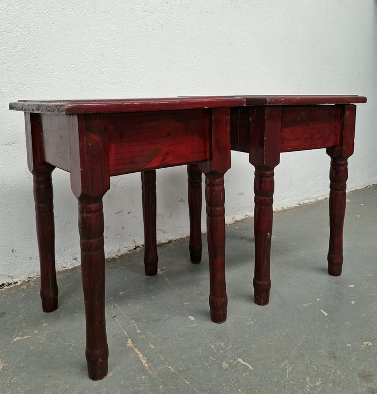 Red-Stained Wooden Side Tables bid per piece