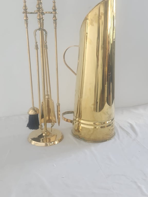 Brass fireplac set with coal scuttle