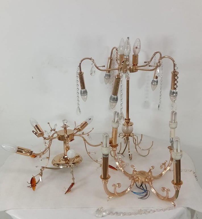 Joblot Of Gold-Toned Metal & Crystal Chandeliers