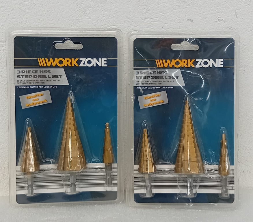 2 X Workzone 3-Piece HSS Step Drill Set(4-12mm ,4-20mm & 4-32mm)