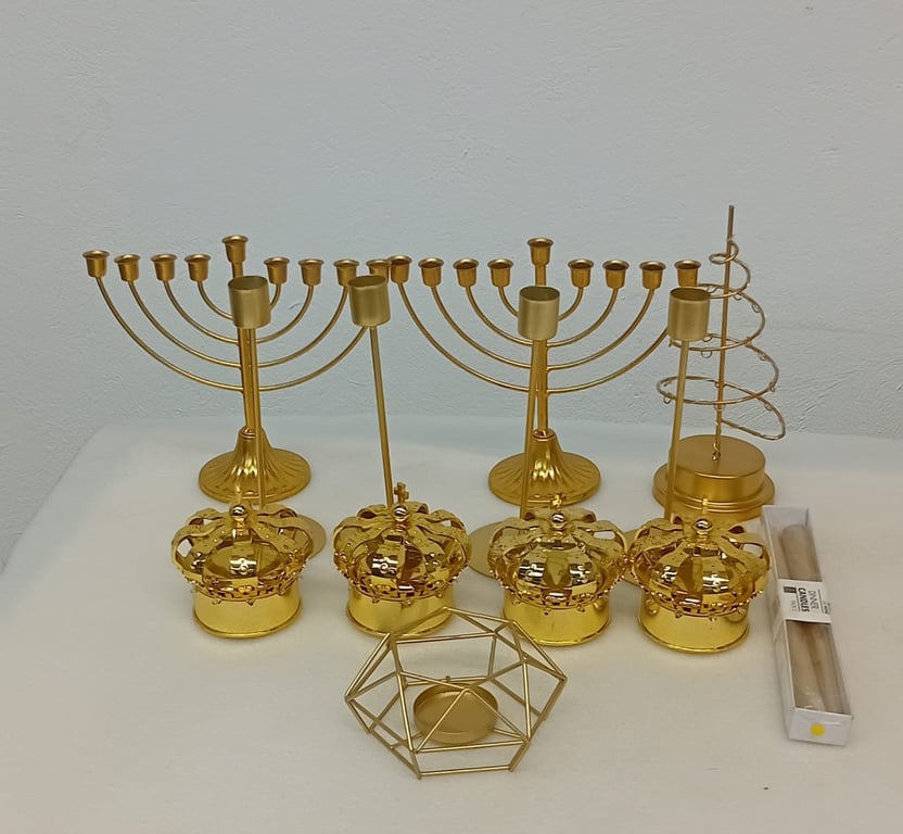 Collection Of Brass Toned Candle Holders & Accessories