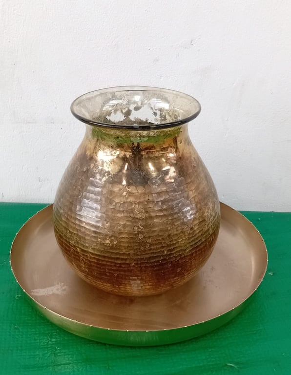 Glass Gold Vase & Plate