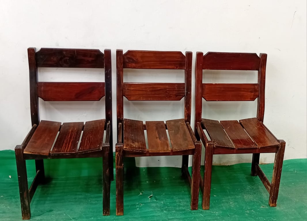 3 x wooden slat-back dining chairs - price per piece