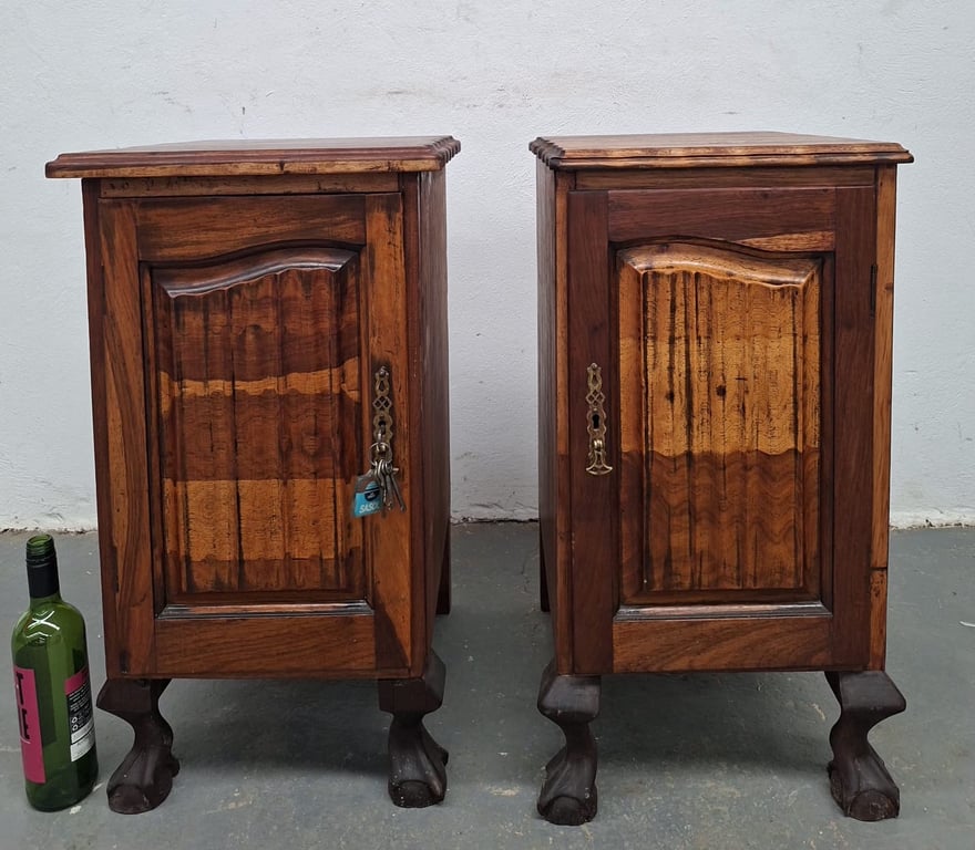 Vintage Kiaat Wood Bedside Cabinets with Cane Panel Doors (Pair)
