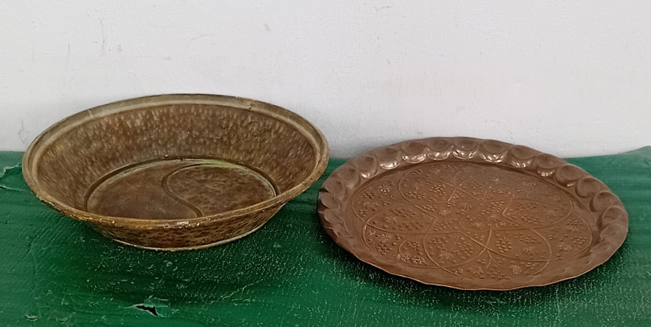Vintage Copper/Brass Decorative Tray & Bowl Set (2 Pieces)