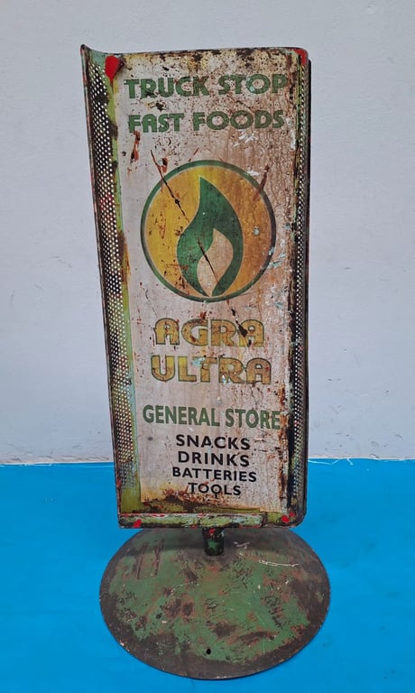 Vintage “Agip Oil” Truck Stop Advertising Sign on Stand