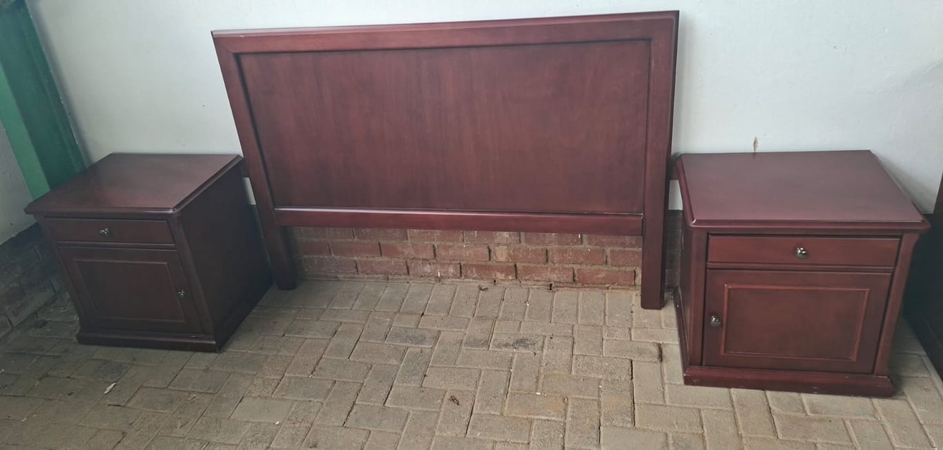 Wooden Headboard with Matching Bedside Pedestals