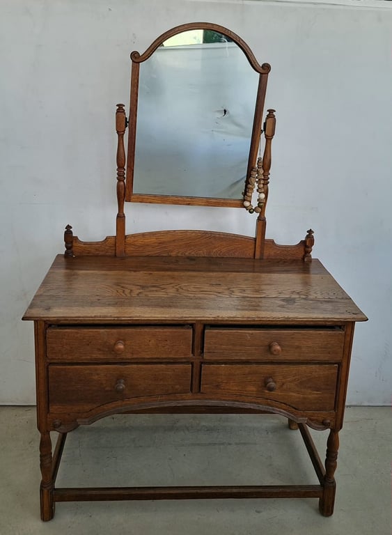 Vintage Wooden Dressing Table with Adjustable Mirror