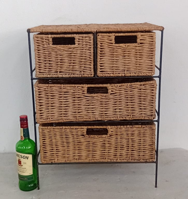 Stylish wicker basket storage unit