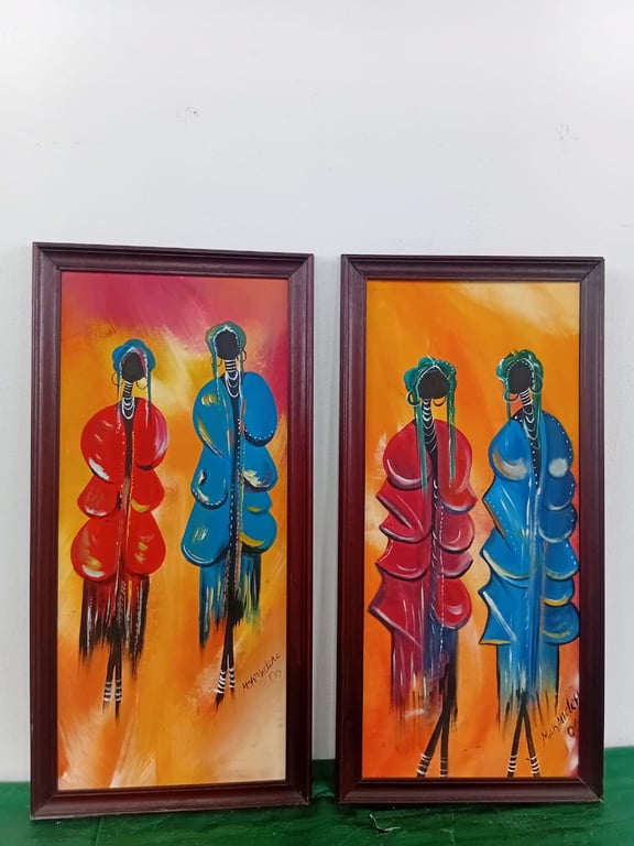 African Themed Framed Oil Painting(2)