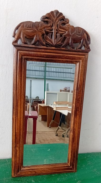 Hand-Carved Wooden Mirror