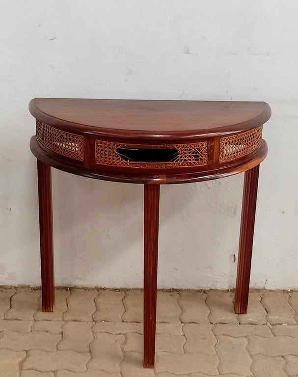 Elegant Half-Moon Console Table with Cane Panel Detail