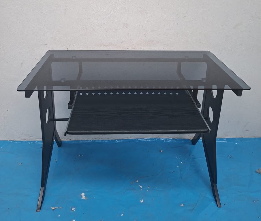 Glass Top Computer Desk with Metal Frame (WAP)