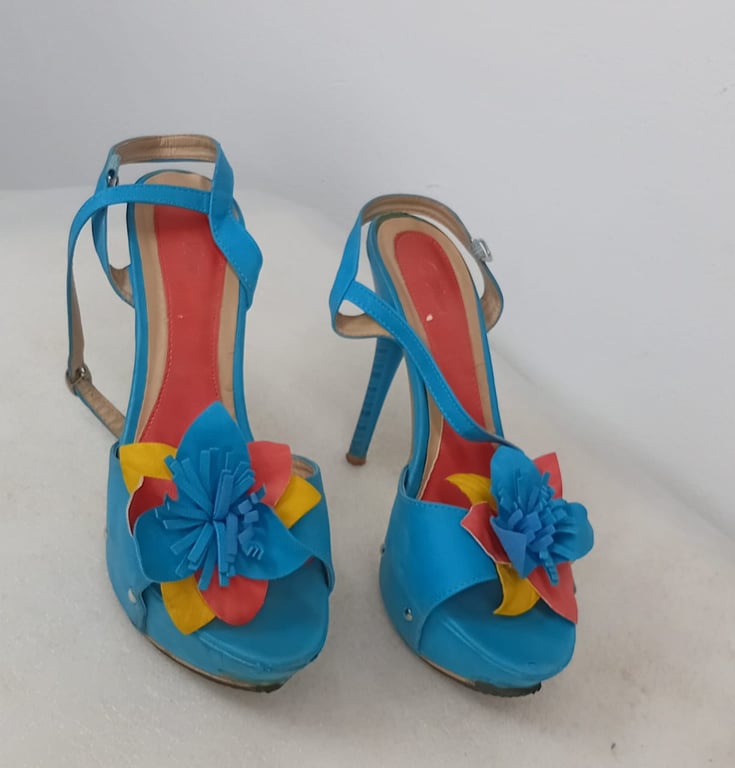 Blue,Flower Decor High Heeled Sandals - Size 6