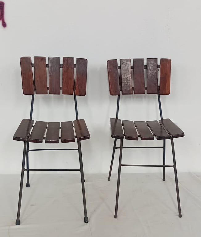 Vintage Steel & Wood Slatted Chairs - price per piece