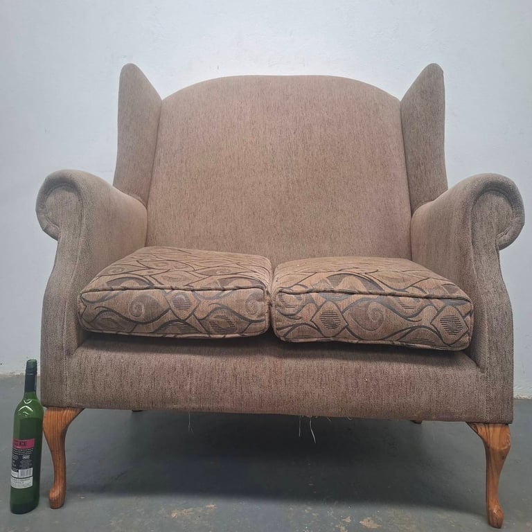 Vintage Upholstered 2 Seater Armchair & 2 x Vintage Upholstered Wingback Armchair