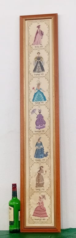 Framed Needlework / Cross-Stitch Artwork – Historical Fashion Timeline