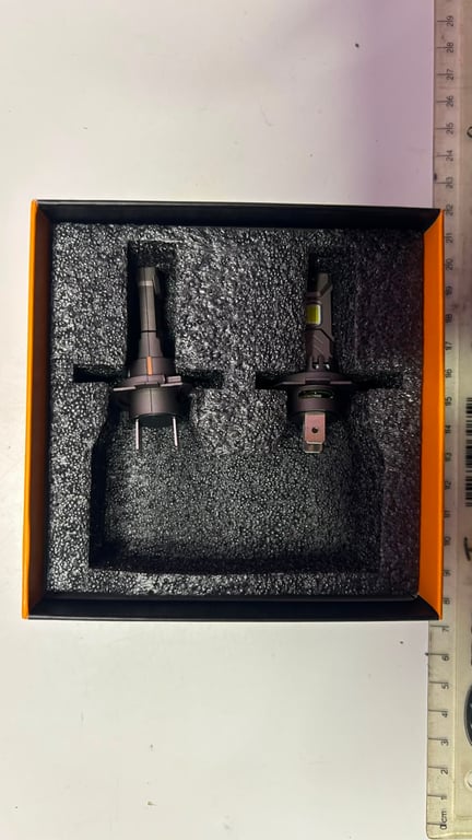 EJC H7 LED car headlight bulbs. These are standard 2 pin aftermarket bulbs intended to replace traditional yellow halogen headlights with bright white LED illumination BRAND NEW