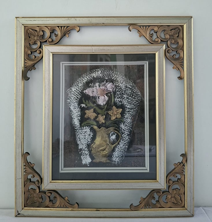 Framed Floral Still Life Print with Ornate Decorative Frame