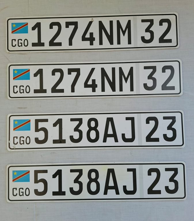 Set of Four Film Prop Congo Vehicle Registration Plates